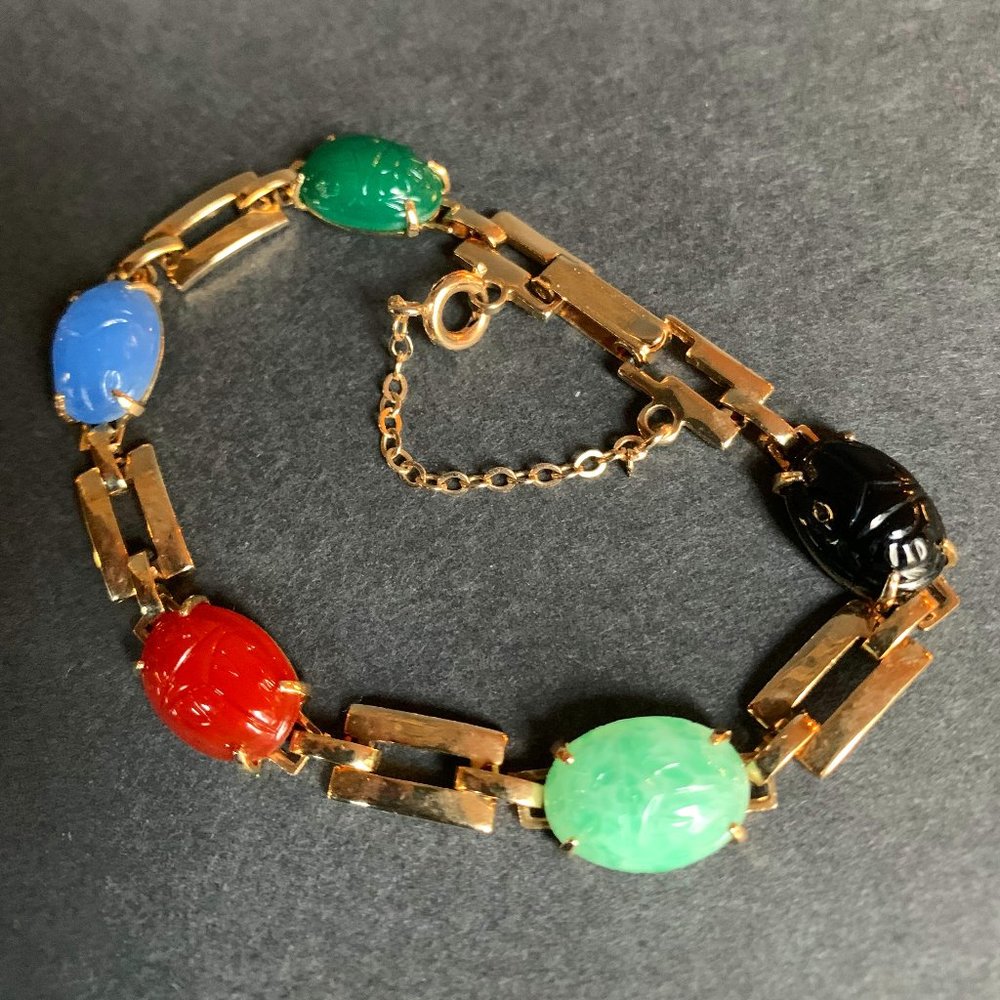 Vintage Multicolor Scarab Bracelet - Red, Green, Blue, Black